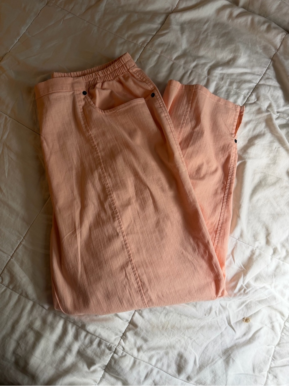 Cathy daniels plus size peach cotton linen pedal pusher capri straight leg pants